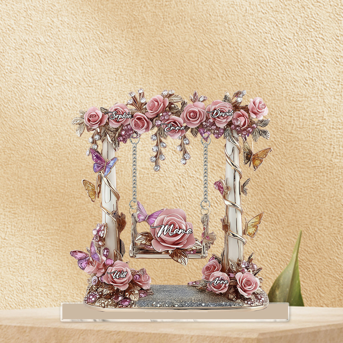Plaque personnalisée « Maman Grand-mère Balançoire Fleurie Jardin » avec breloque