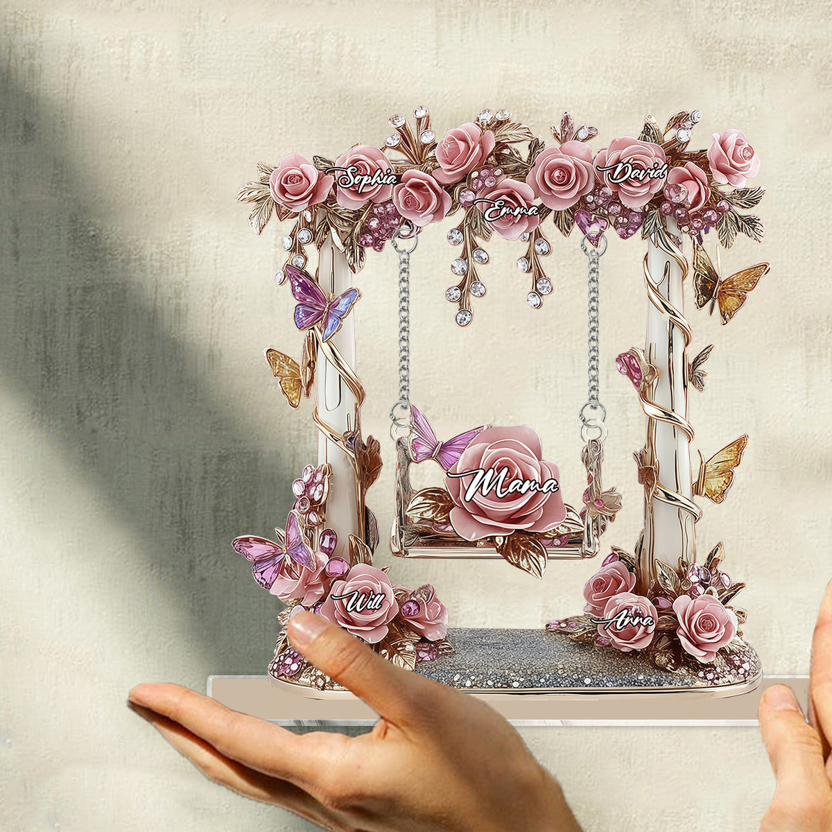 Plaque personnalisée « Maman Grand-mère Balançoire Fleurie Jardin » avec breloque