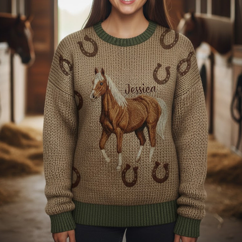 Amoureux des chevaux - Pull moche personnalisé à motif cheval