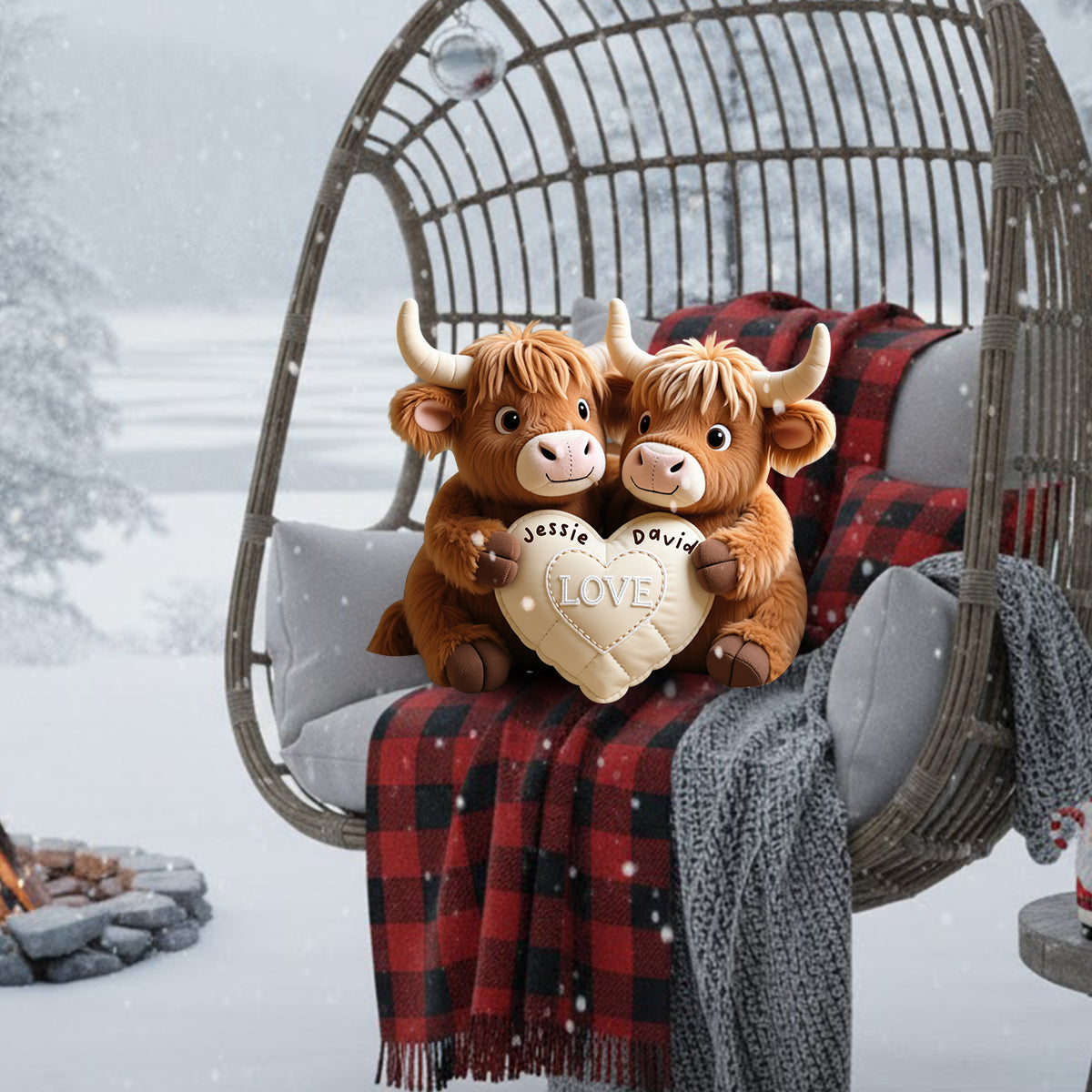 Cadeau idéal pour un couple : coussin personnalisé en fausse fourrure en forme de vache des Highlands