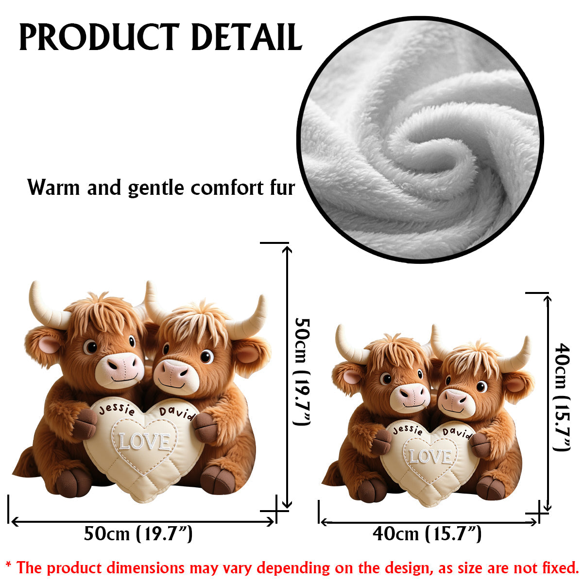 Cadeau idéal pour un couple : coussin personnalisé en fausse fourrure en forme de vache des Highlands