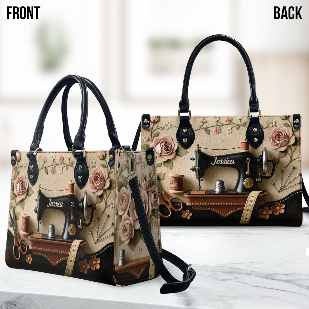 Cadeau idéal pour les passionnées de couture - Sac à main en cuir personnalisé pour la couture