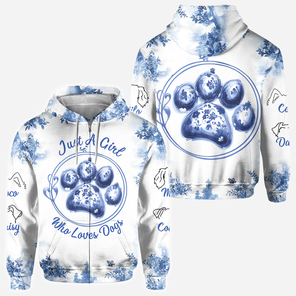 T-shirt personnalisé « Juste une fille qui aime les chiens » avec un motif de chien.