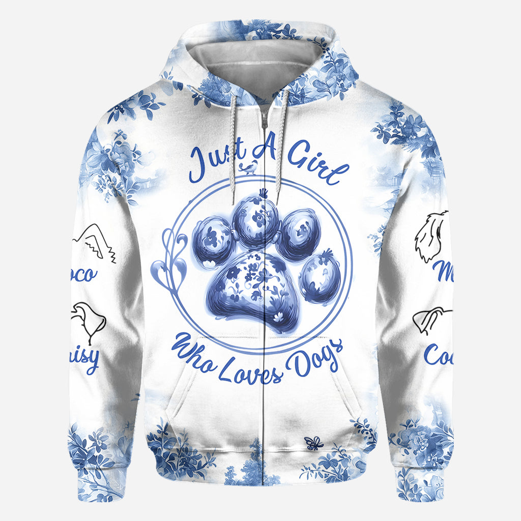 T-shirt personnalisé « Juste une fille qui aime les chiens » avec un motif de chien.