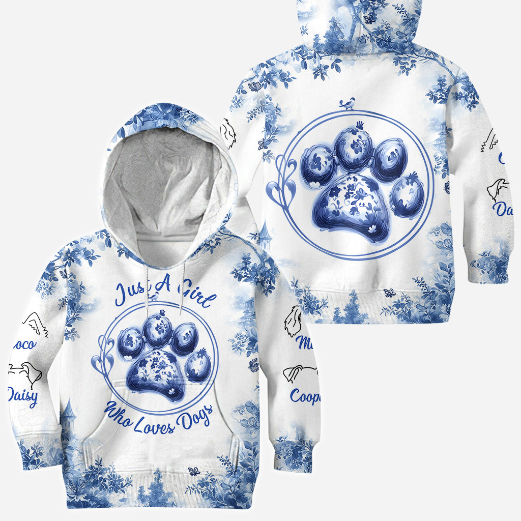 T-shirt personnalisé « Juste une fille qui aime les chiens » avec un motif de chien.