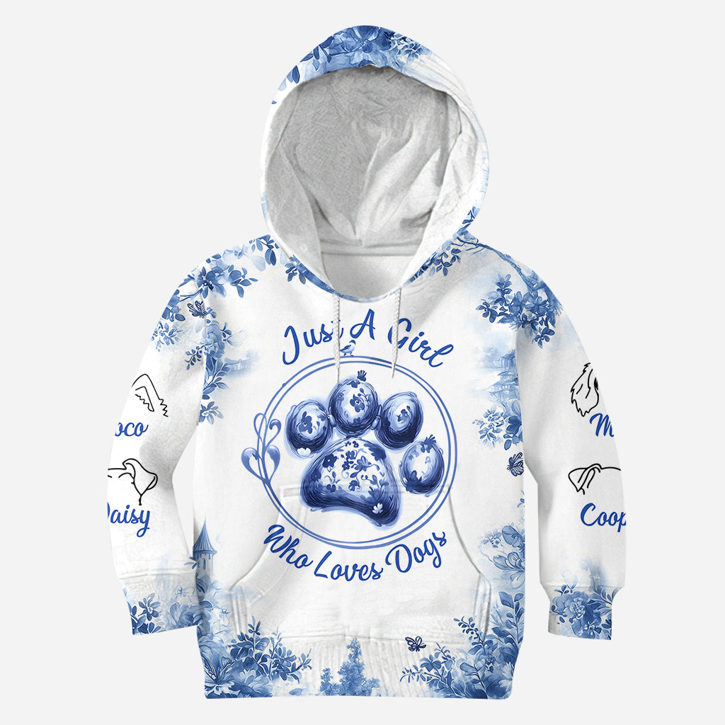 T-shirt personnalisé « Juste une fille qui aime les chiens » avec un motif de chien.
