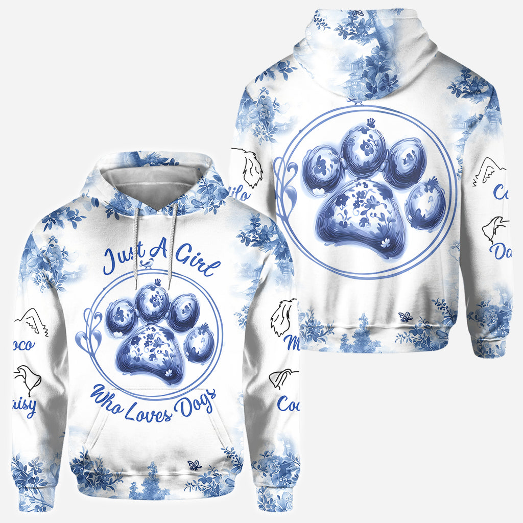 T-shirt personnalisé « Juste une fille qui aime les chiens » avec un motif de chien.