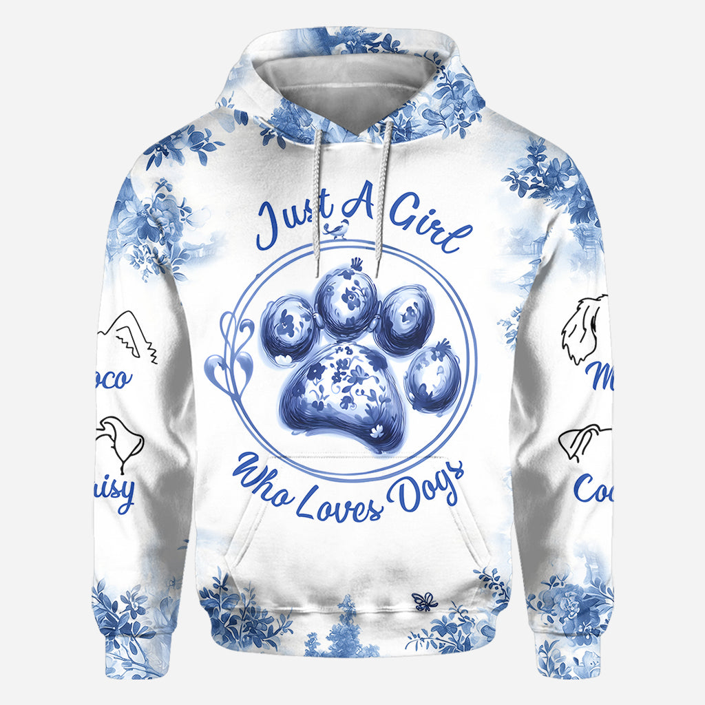 T-shirt personnalisé « Juste une fille qui aime les chiens » avec un motif de chien.