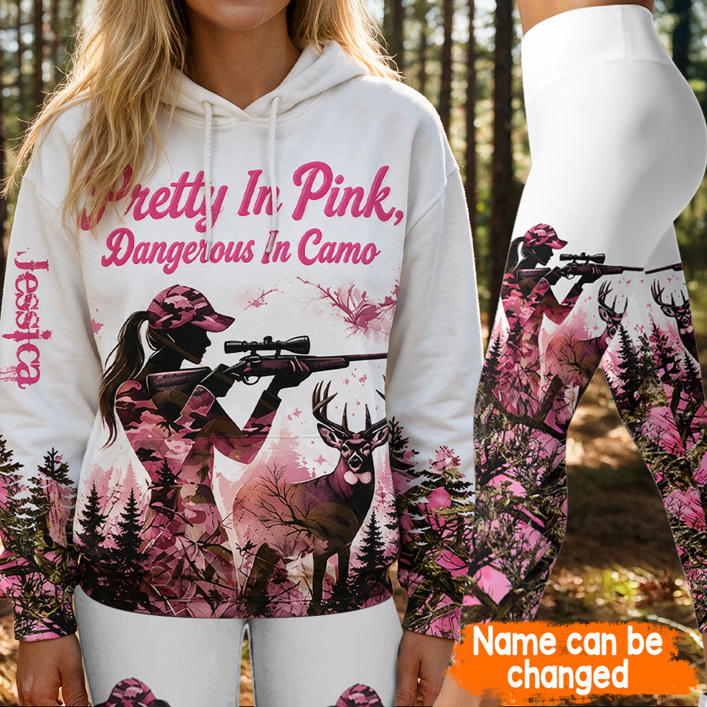 Pretty In Pink Dangerous In Camo - Personalized Hunting Hoodie and Leggings