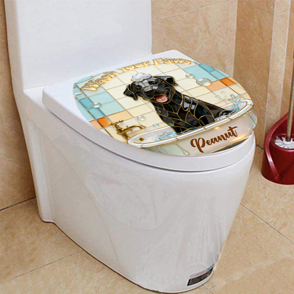 Ensemble rideau et tapis de bain personnalisés pour chien « Lave ta patte »