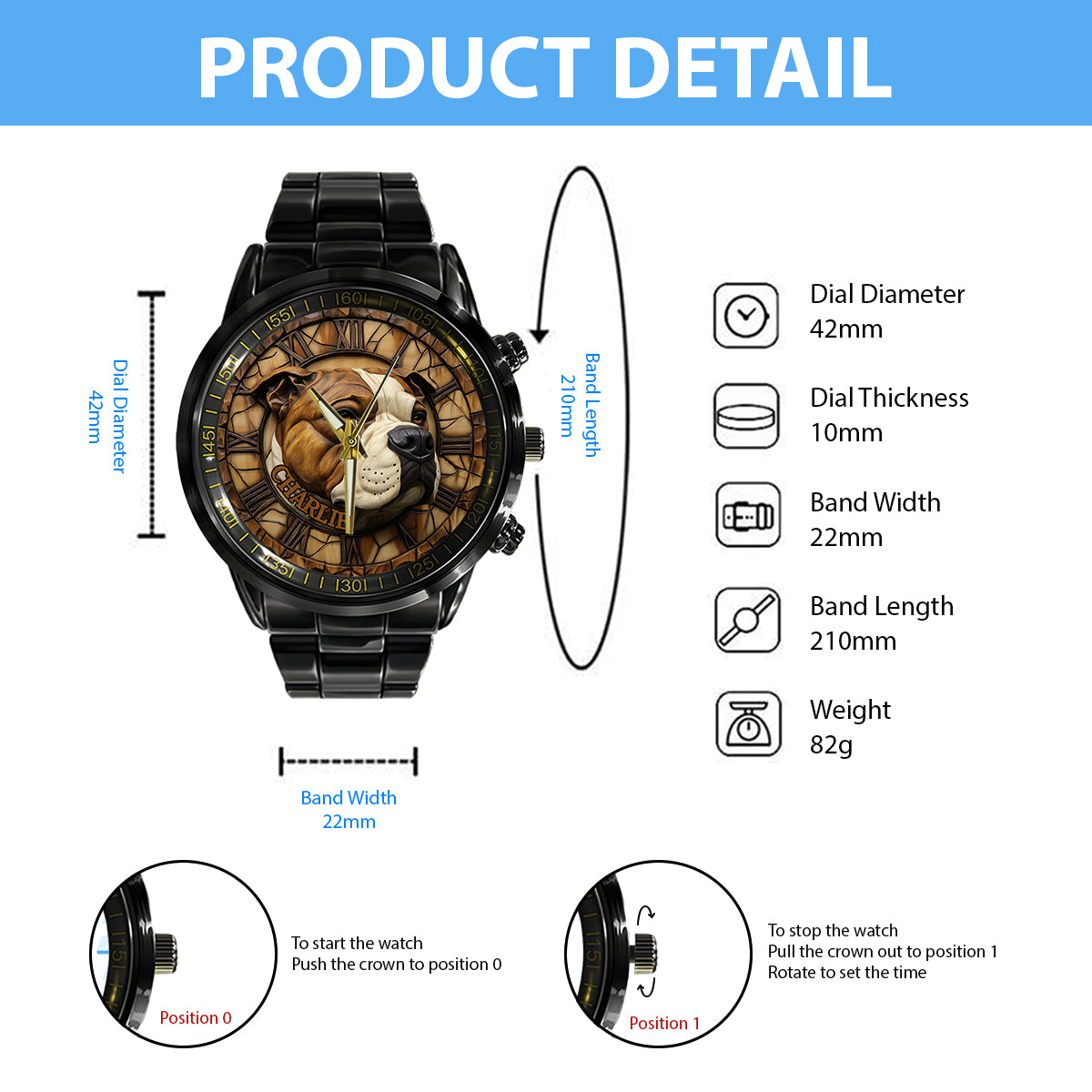 Brave American Staffordshire Terrier - Personalized Dog Hand Watch