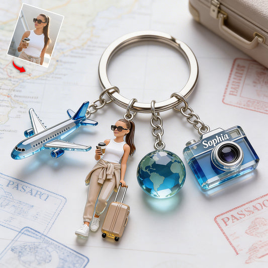 Photo Personnalisée - Porte-Clés Premium de Voyage Personnalisé Avec Charms