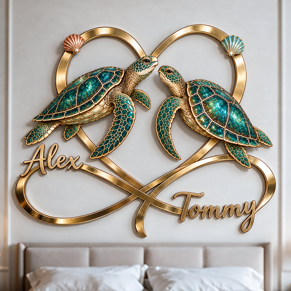 Love You Infinite - Personalized Turtle 3D Printed Cut Metal Sign