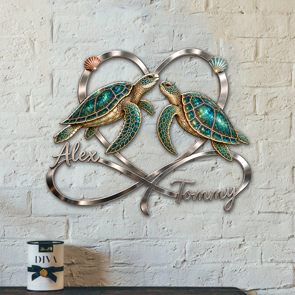 Love You Infinite - Personalized Turtle 3D Printed Cut Metal Sign