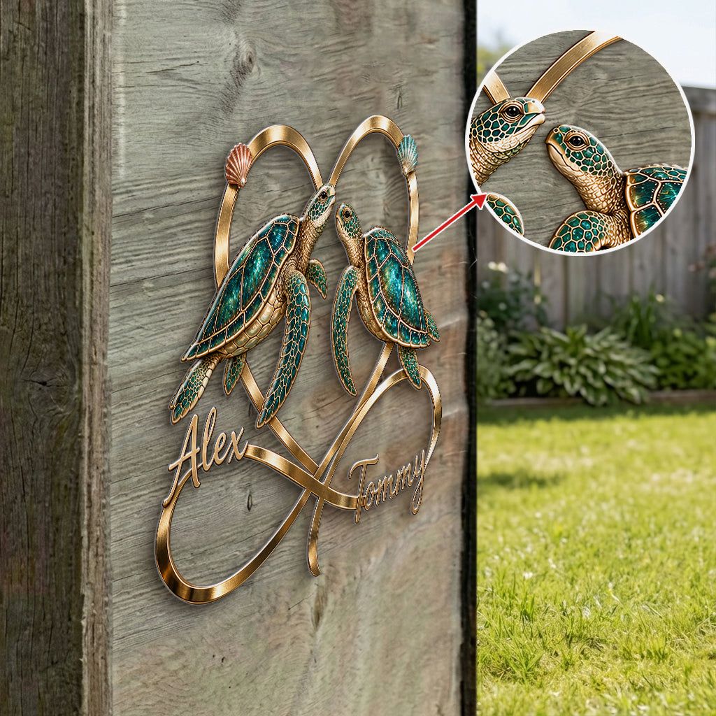 Love You Infinite - Personalized Turtle 3D Printed Cut Metal Sign
