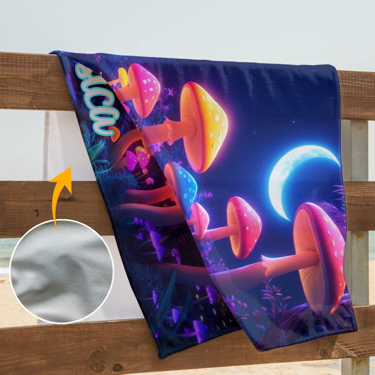 Serviette de plage/de bain personnalisée à séchage rapide, motif champignon, « Into The Forest »