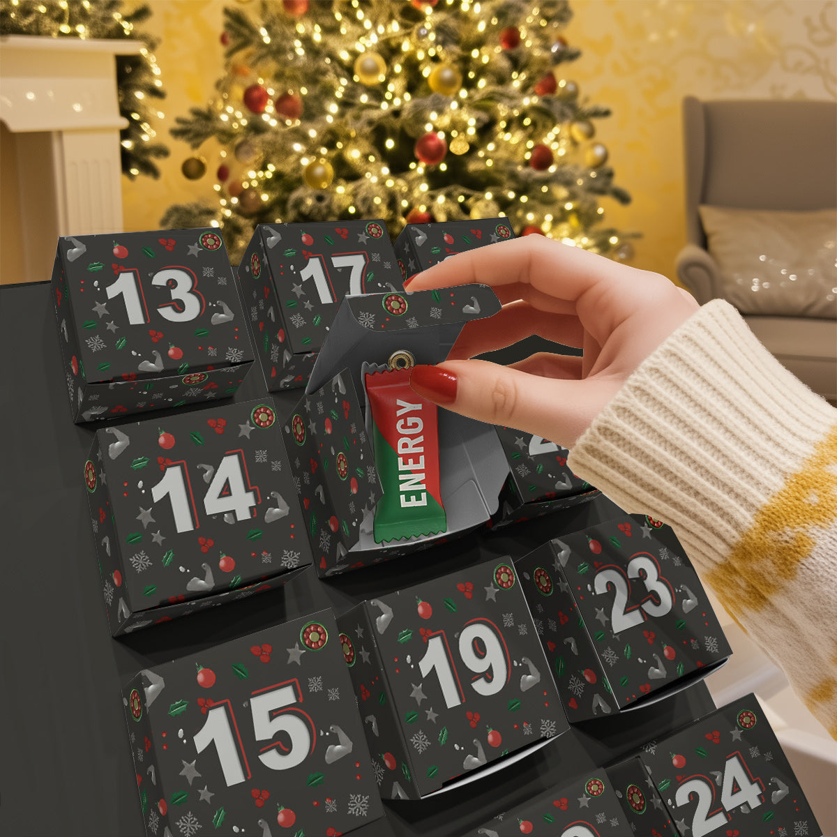 Pas de douleur, pas de gain - Calendrier de l'Avent pliable et personnalisé avec décorations