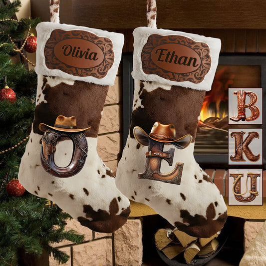 Howdy Christmas Initial Name Letter - Personalized Cowboy/Cowgirl Shaped Christmas Stocking