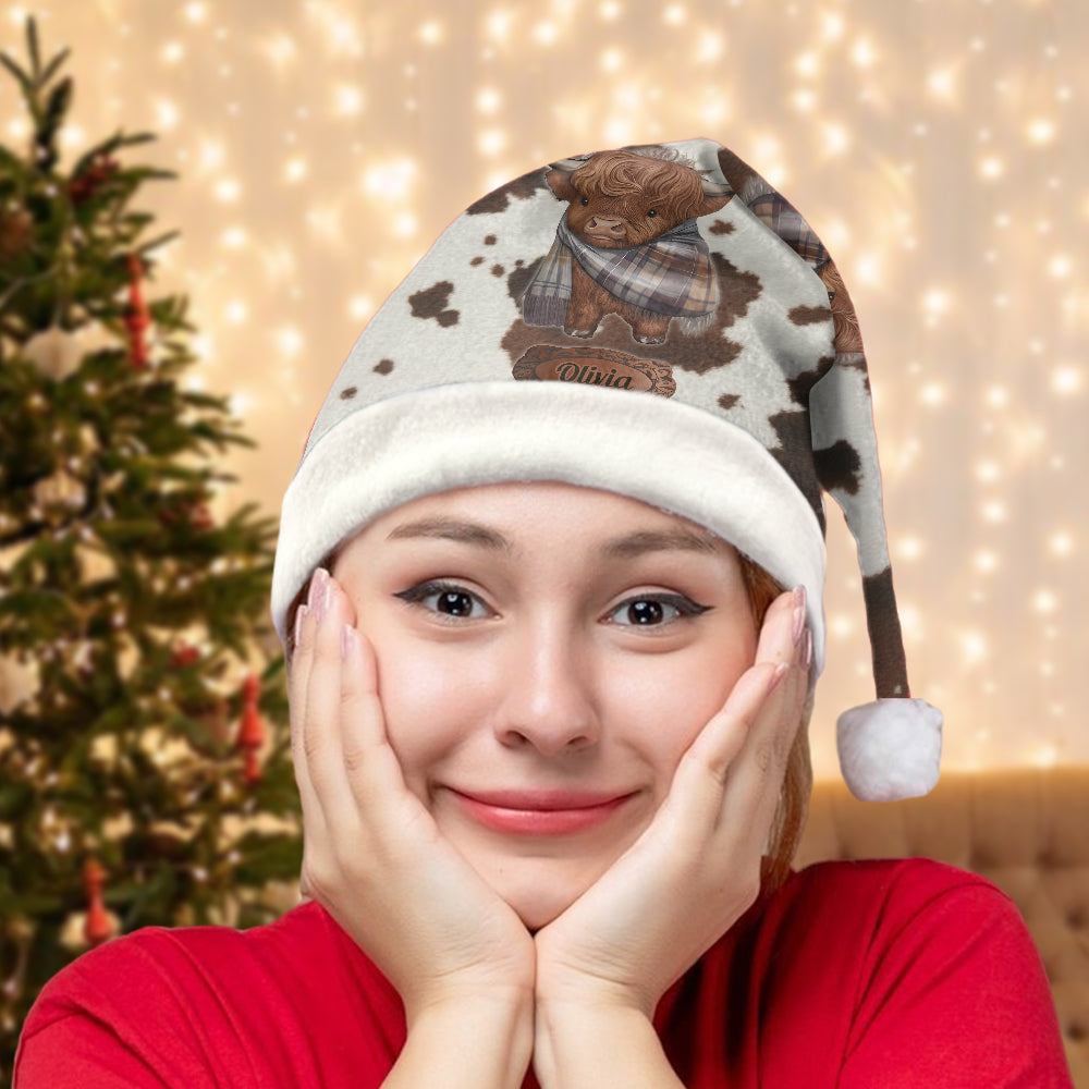J'adore les vaches Highland - Chapeau de Père Noël personnalisé avec une vache Highland