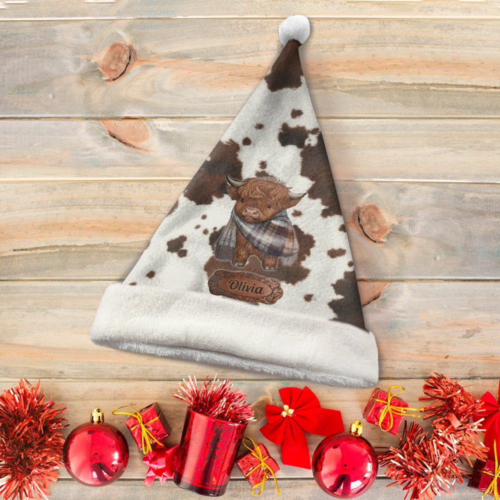 J'adore les vaches Highland - Chapeau de Père Noël personnalisé avec une vache Highland