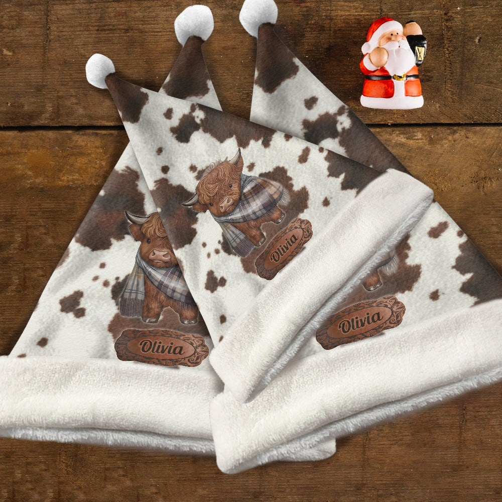 J'adore les vaches Highland - Chapeau de Père Noël personnalisé avec une vache Highland