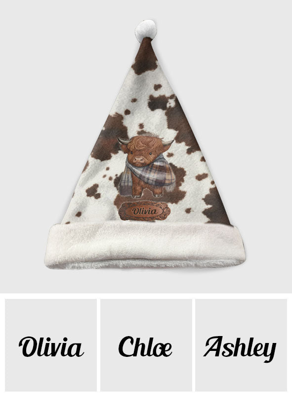 J'adore les vaches Highland - Chapeau de Père Noël personnalisé avec une vache Highland