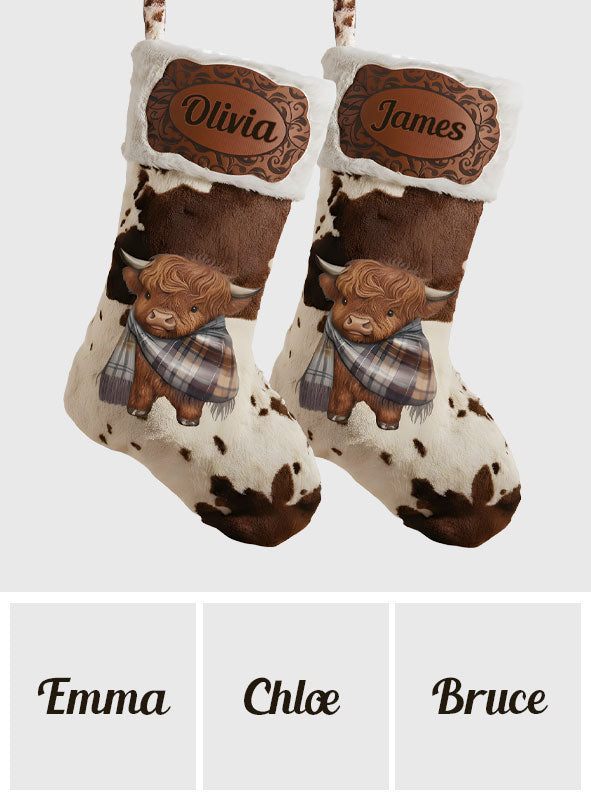 Joyeux Noël - Chaussette de Noël personnalisée en forme de vache des Highlands