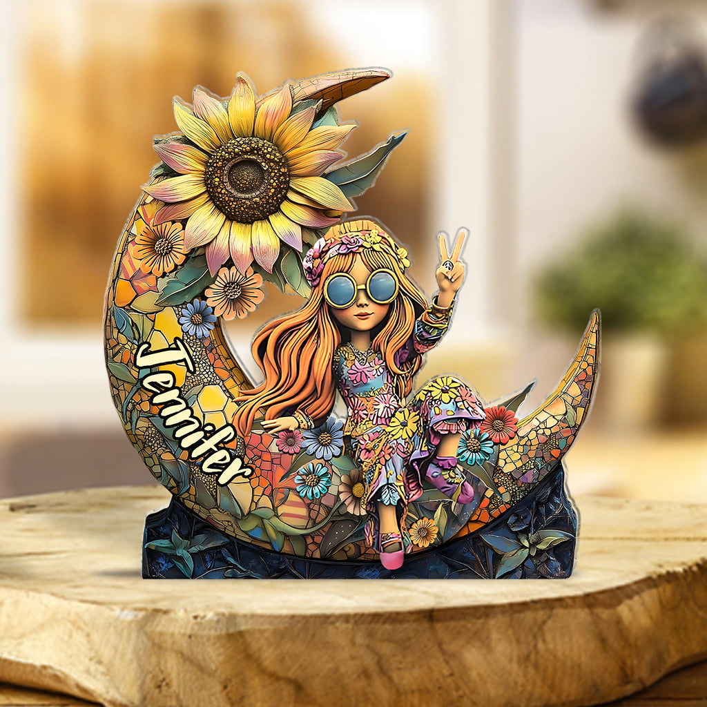 Colorful Floral Moon - Personalized Hippie Custom Shaped Acrylic Plaque