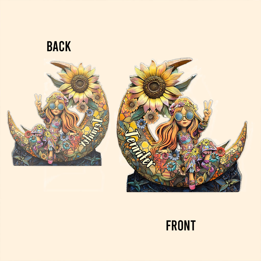 Colorful Floral Moon - Personalized Hippie Custom Shaped Acrylic Plaque