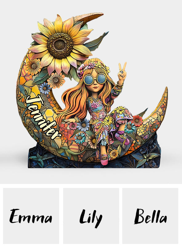Colorful Floral Moon - Personalized Hippie Custom Shaped Acrylic Plaque