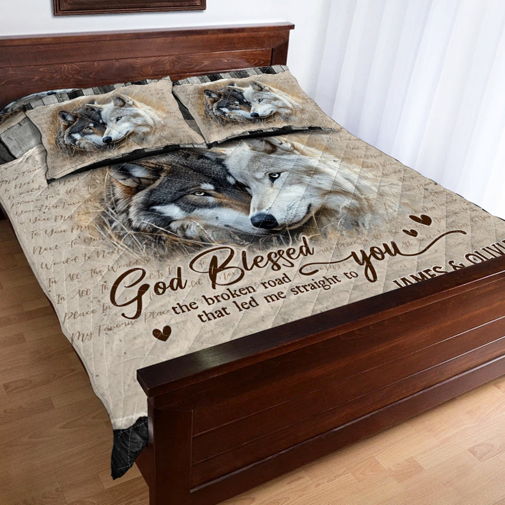 Dieu a béni les chemins brisés - Ensemble de courtepointe personnalisé avec un loup