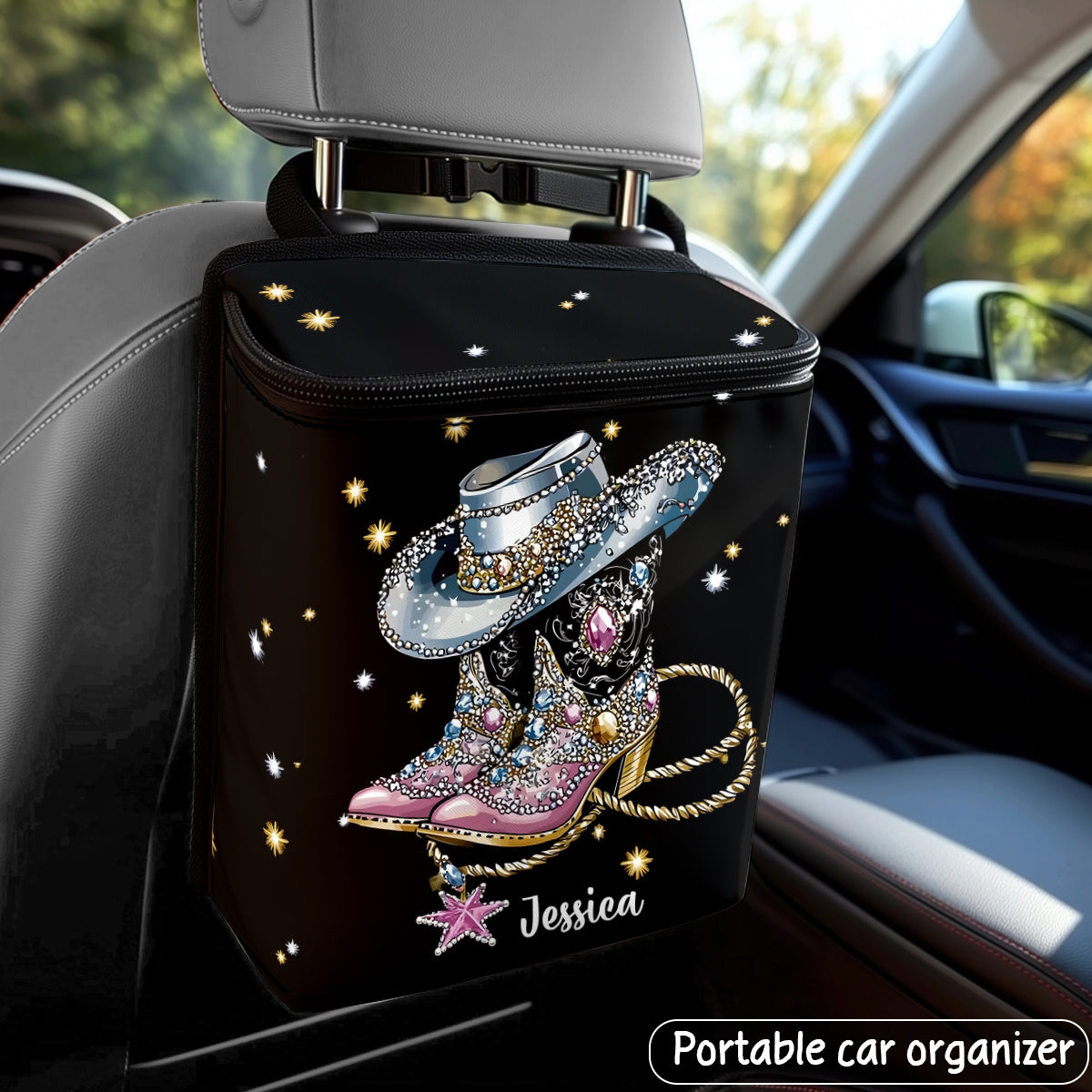 Poubelle de voiture portable personnalisée Cool Cowgirl - Organisateur