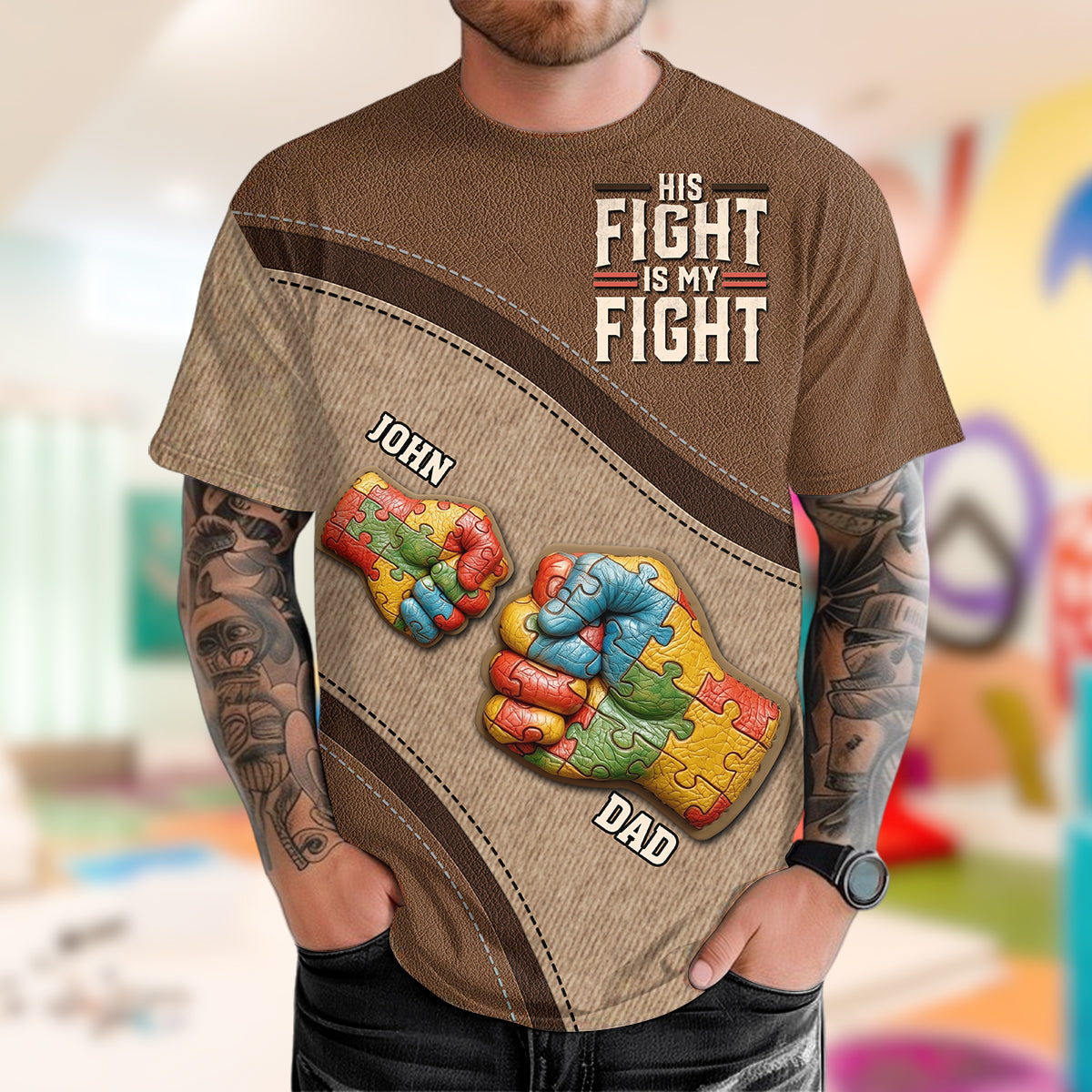 Son combat est mon combat - T-shirt personnalisé de sensibilisation à l'autisme