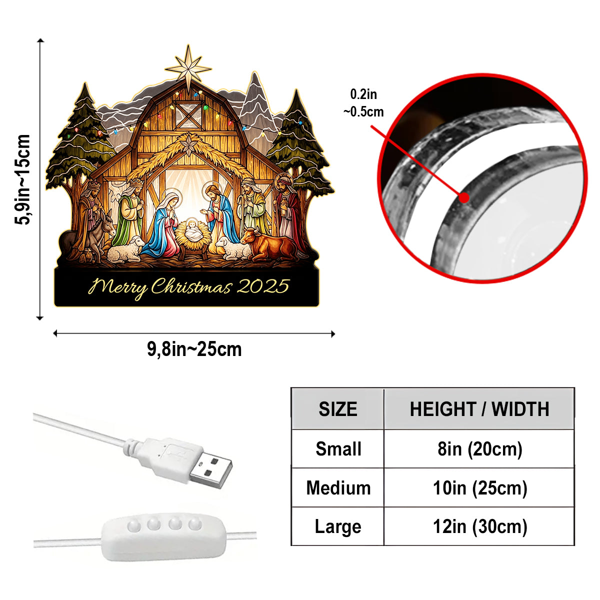 Joyeux Noël - Veilleuse LED chrétienne personnalisée en acrylique