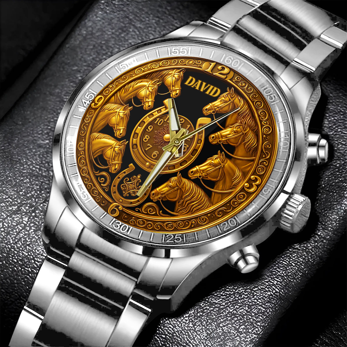 Golden Horse - Montre-bracelet personnalisée à motif cheval
