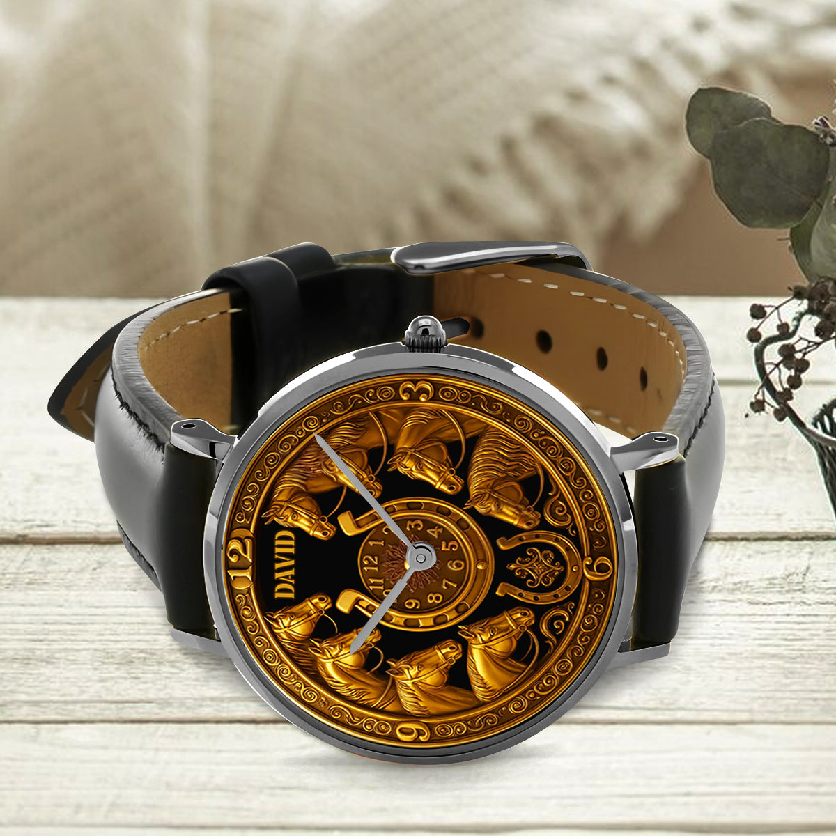 Golden Horse - Montre-bracelet personnalisée à motif cheval