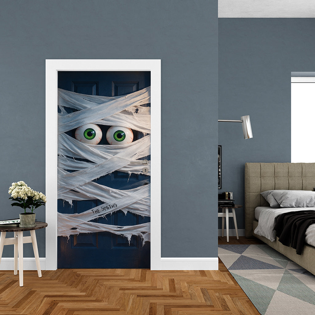 Mummy Wrapped Door for Halloween Porch - Personalized Halloween Door Sticker