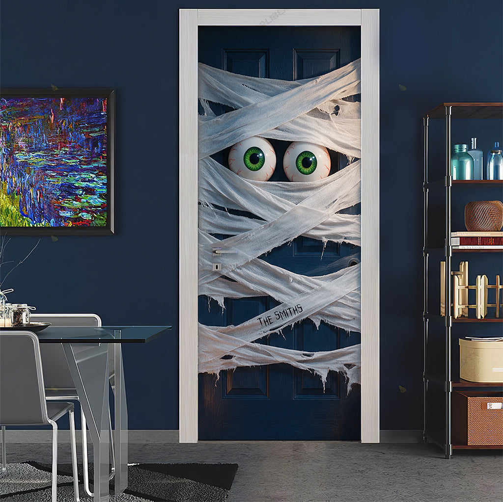 Mummy Wrapped Door for Halloween Porch - Personalized Halloween Door Sticker