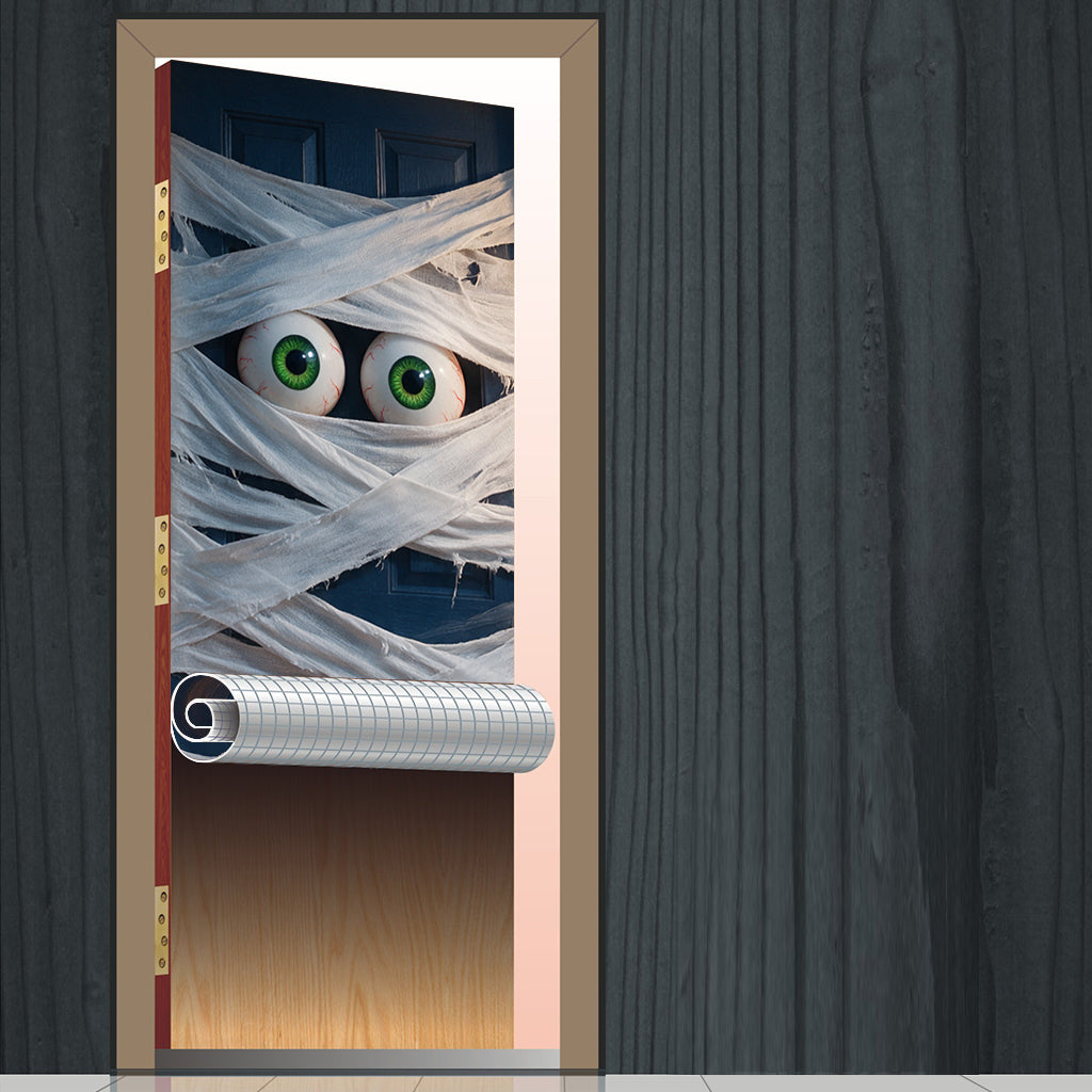 Mummy Wrapped Door for Halloween Porch - Personalized Halloween Door Sticker