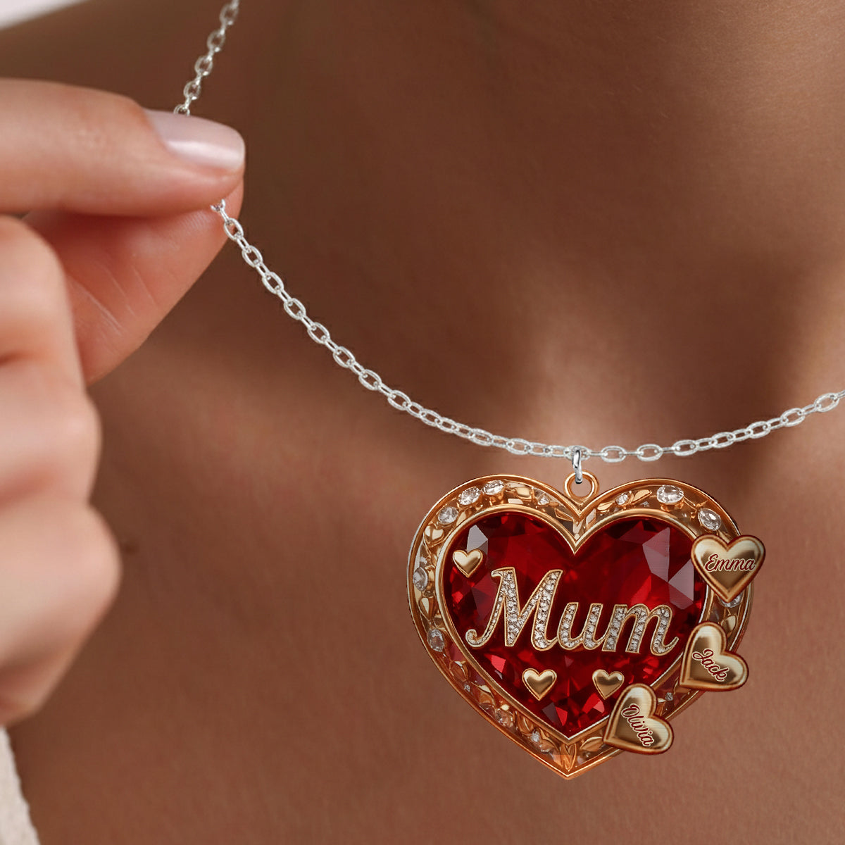 We Love You Mom - Personalized Mother Shaped Metal Pendant Necklace