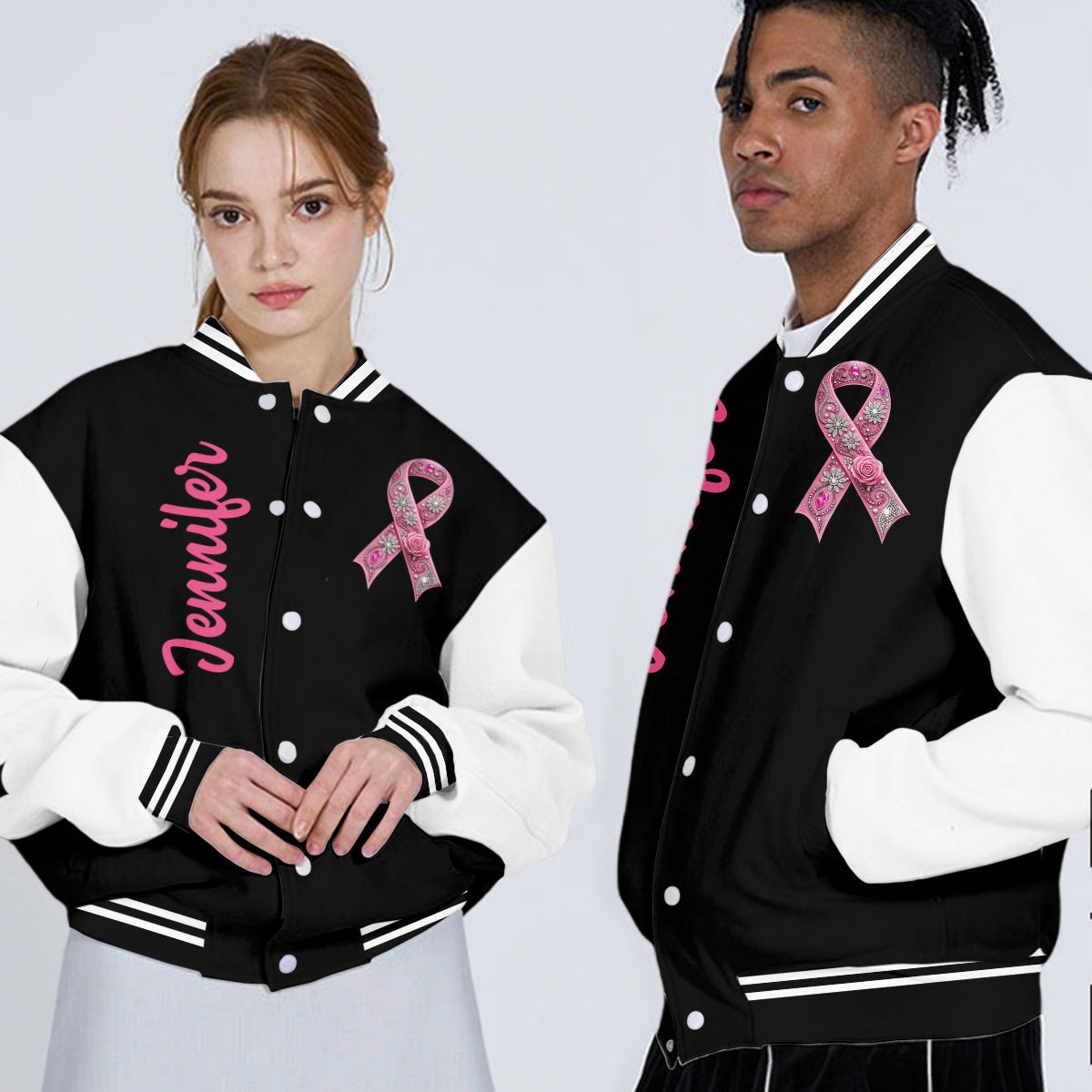 Faith Hope Love - Personalized Breast Cancer Awareness Varsity Jacket