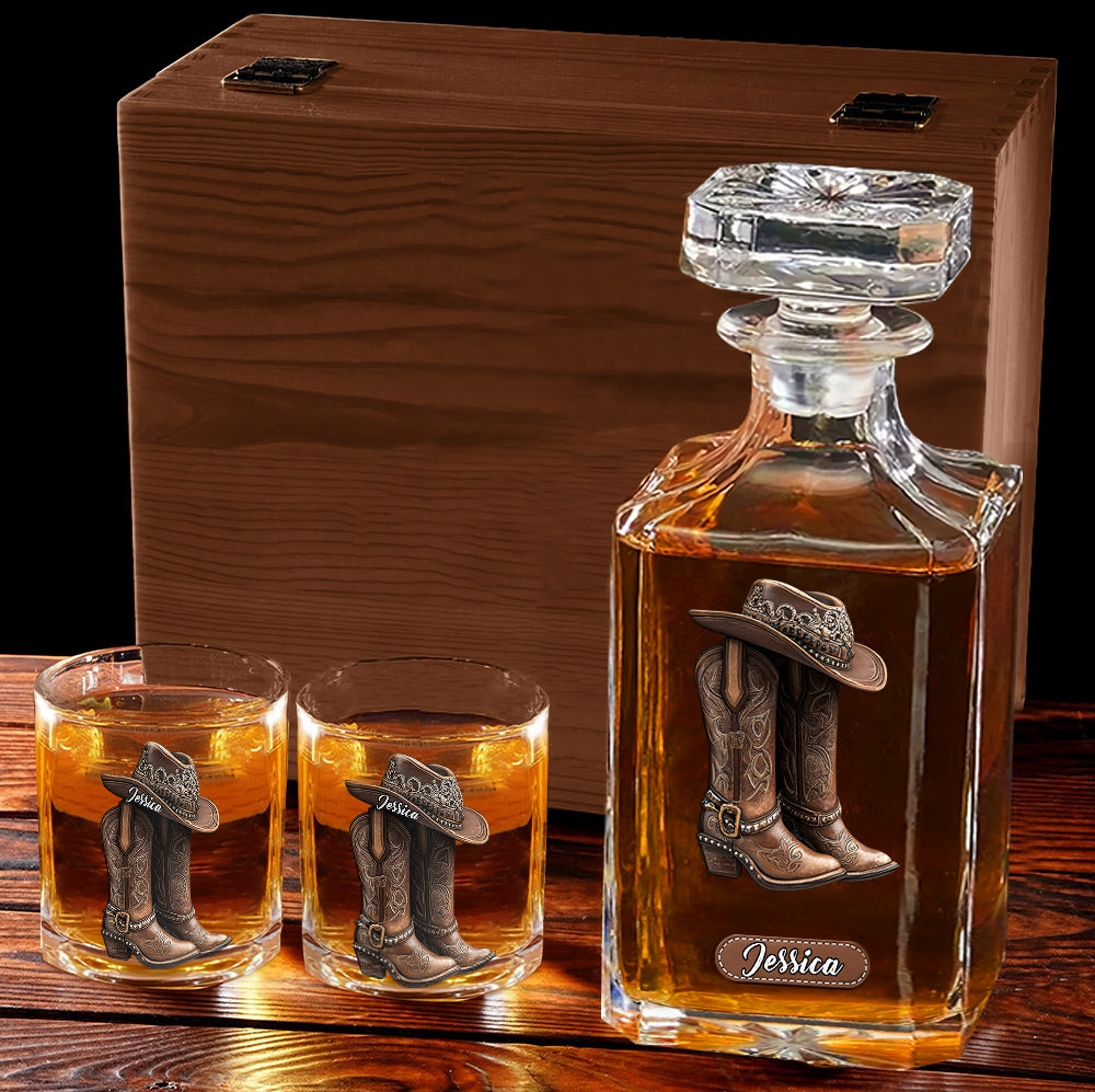 Western Spirit - Coffret carafe à whisky personnalisée Cowgirl