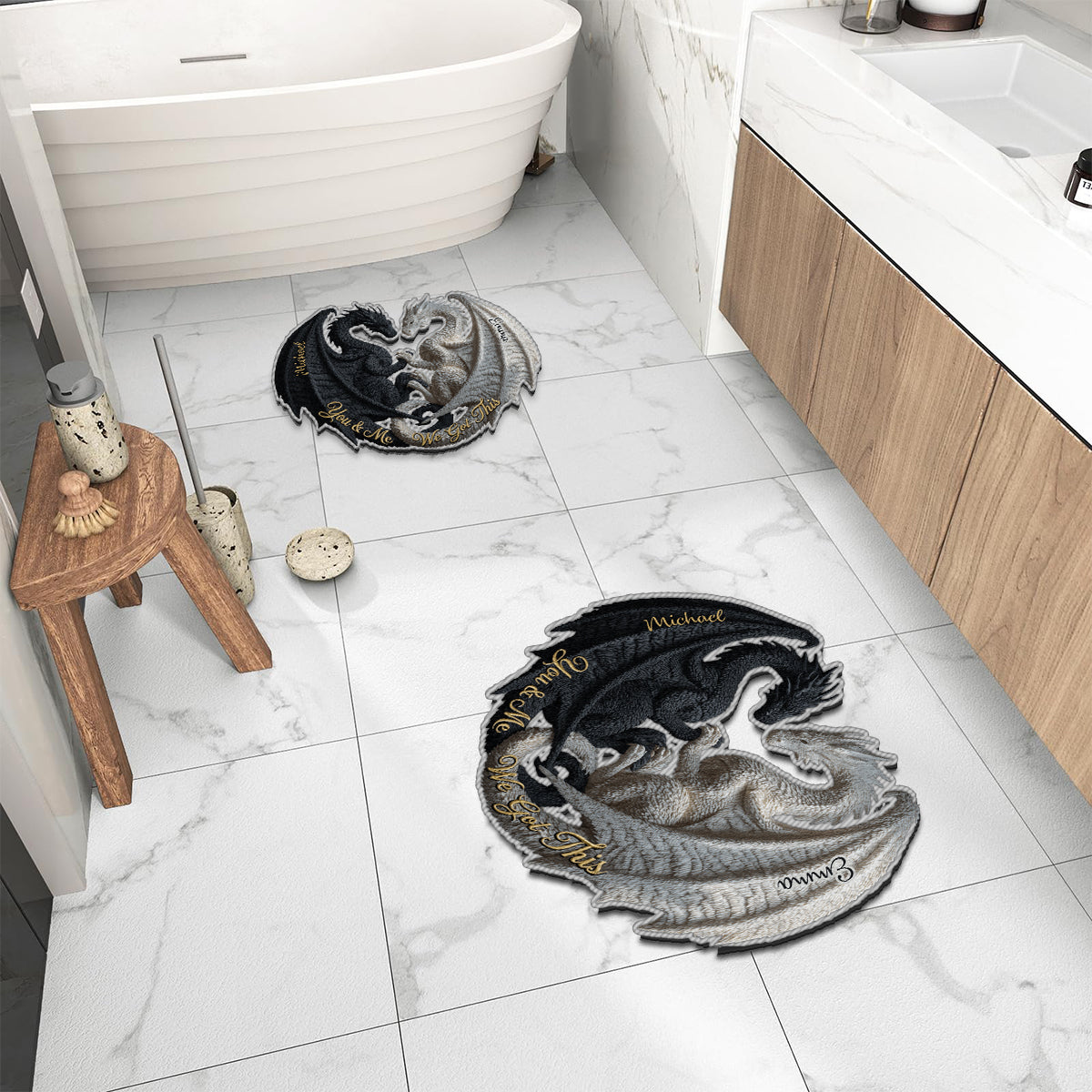 Toi et moi, on gère ! - Tapis touffeté antidérapant personnalisé avec un dragon