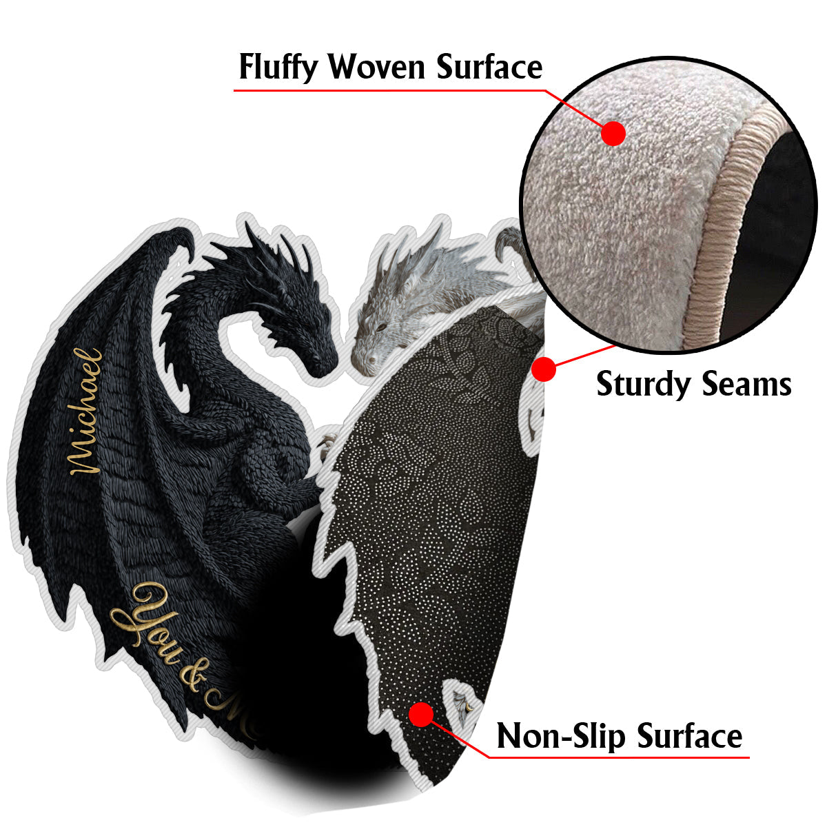 Toi et moi, on gère ! - Tapis touffeté antidérapant personnalisé avec un dragon