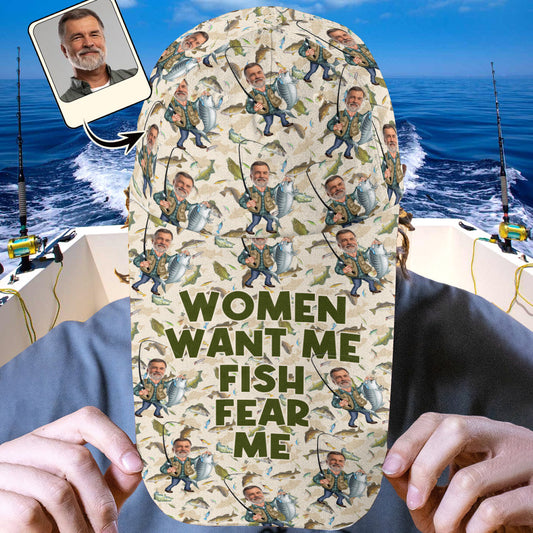 Women Want Me Fish Fear Me Funny Caricature - Personalized Fishing Extra Long Bill Hat
