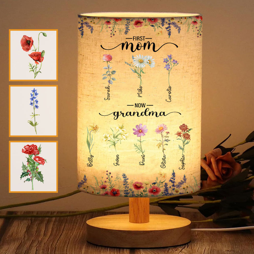 First Mom Now Grandma - Personalized Grandma Tableside Lamp With Wood Base