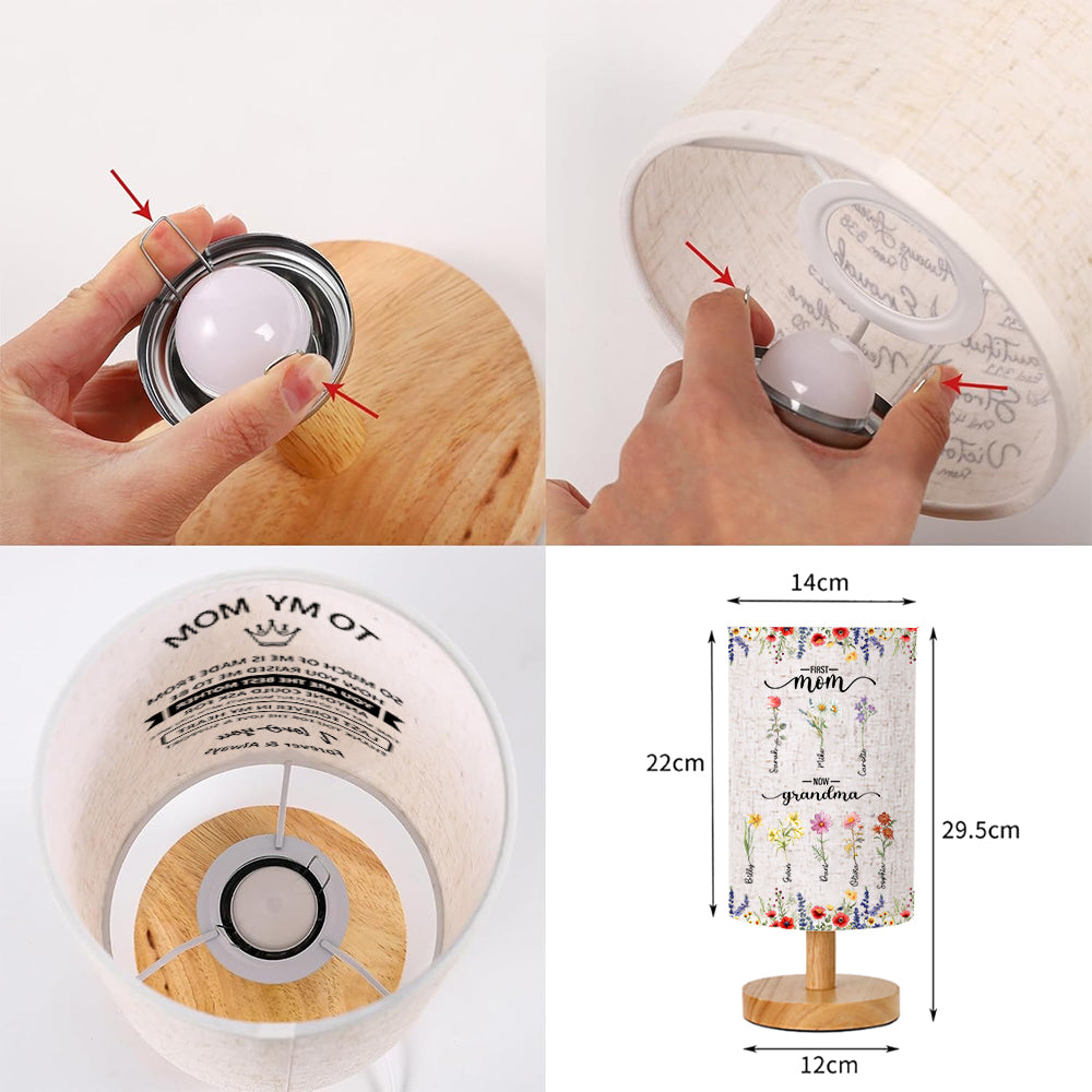 First Mom Now Grandma - Personalized Grandma Tableside Lamp With Wood Base