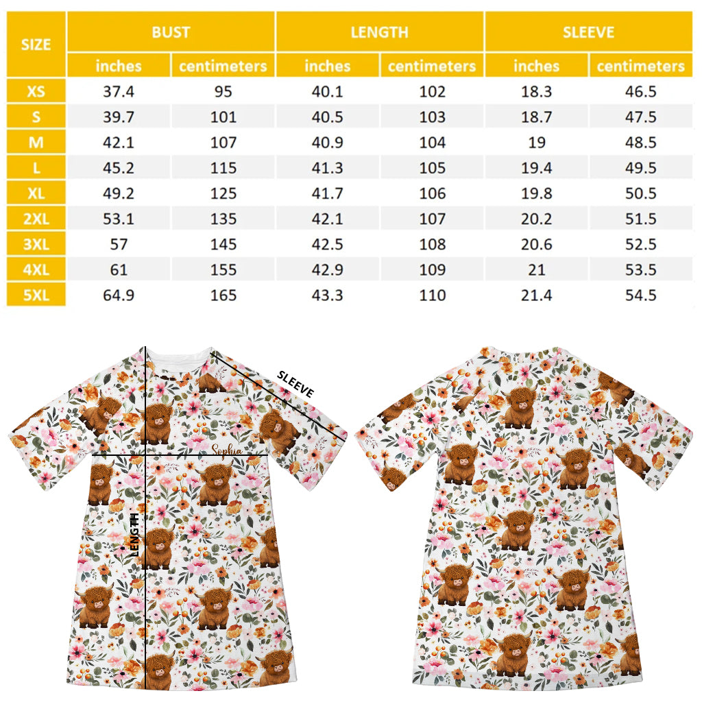 Robe T-shirt de nuit personnalisée à motif vache des Highlands fleurie