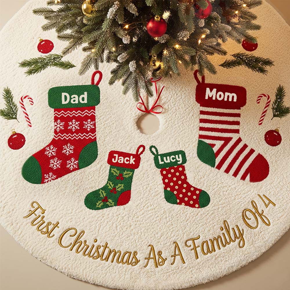First Christmas As A Family Of - Personalized Family Tree Skirt