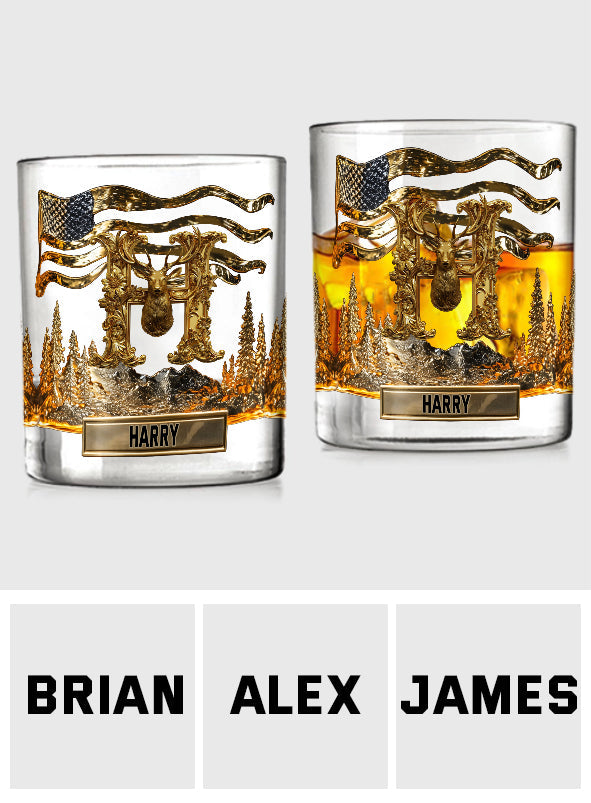 Alphabet Initial For Hunting Lovers - Personalized Hunting Whiskey Glass